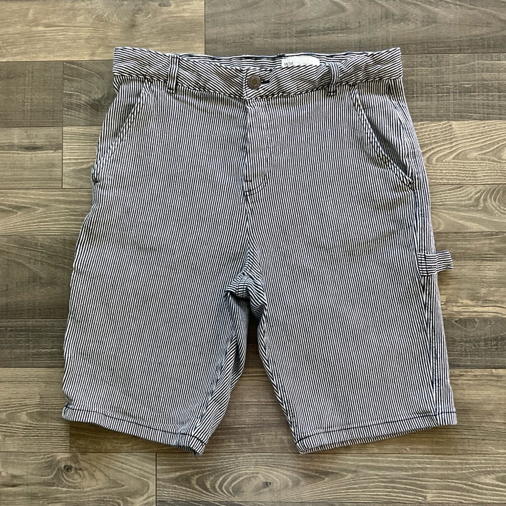 Denim Co Carpenter Shorts Men’s 34 Blue Stripe Railroad Conductor Button Fly